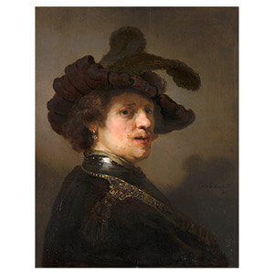 깃 달린 베레모를 쓴 남자의 초상 - 렘브란트 반 레인 / 명화그림 (수입원목액자)
